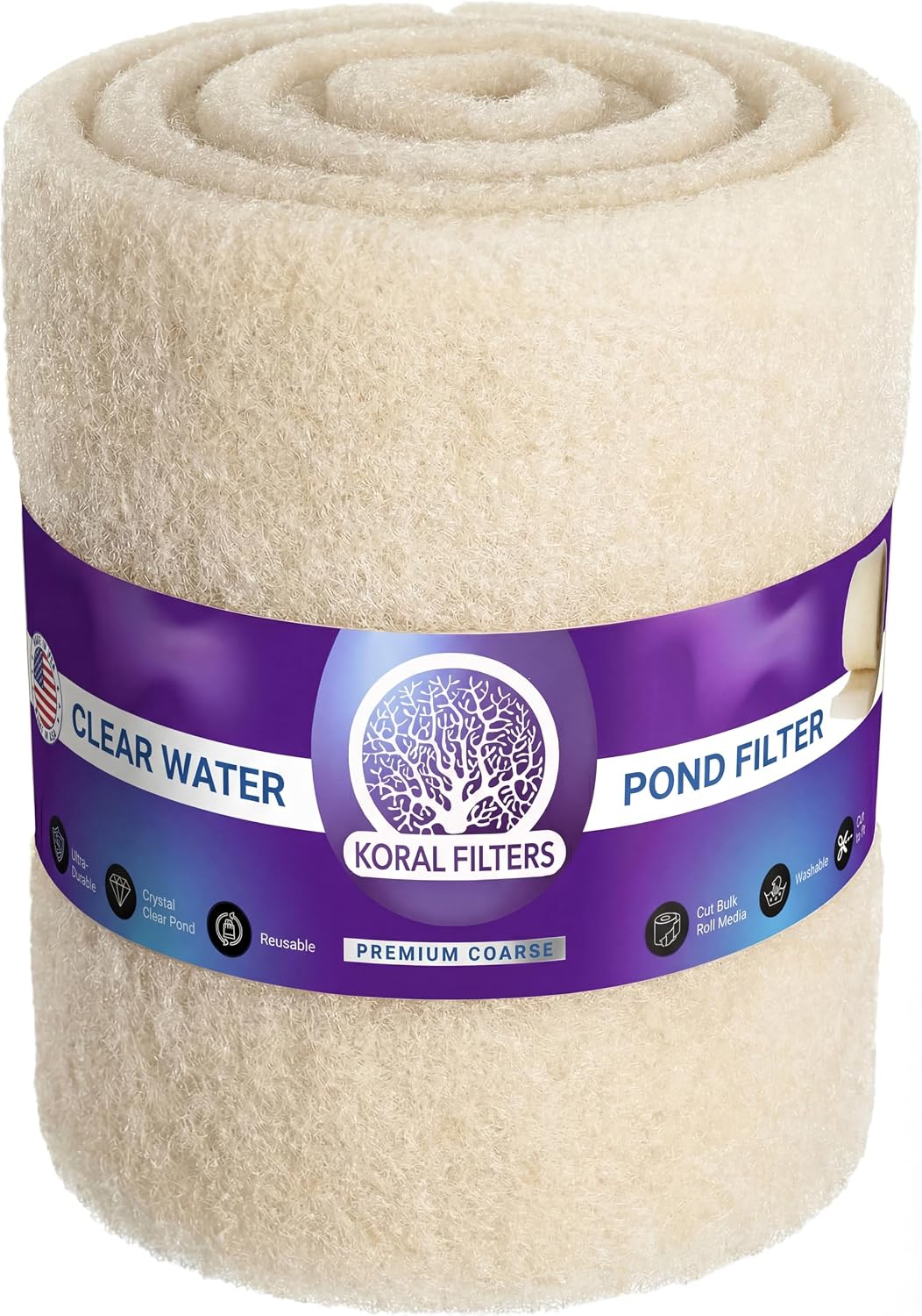 Pond Filter Media Roll, Fine and Coarse Cut to Fit Pads, Washable, Reusable Bulk Roll for Koi Ponds, Skimmers, Made in USA - Cream (Premium Coarse) 1.25”
