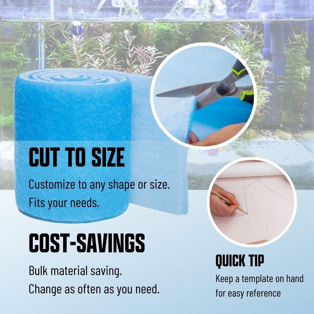 Aquarium Filter Media Pad Floss for Fish Tank Filters - Media Roll for Crystal Clear Water